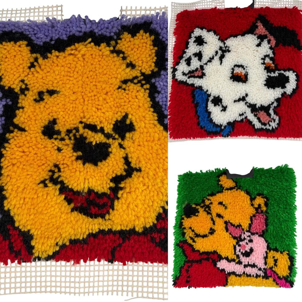 Disney Latch Hook Rug Winnie the Pooh, 101 Dalmations, Piglet Handmade Set of 3